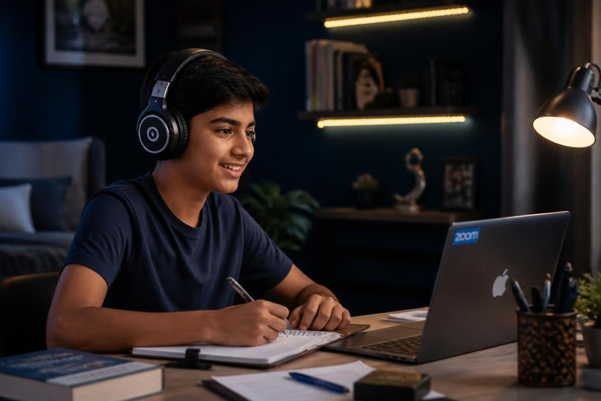 Student attending a live online Game Changer session from home